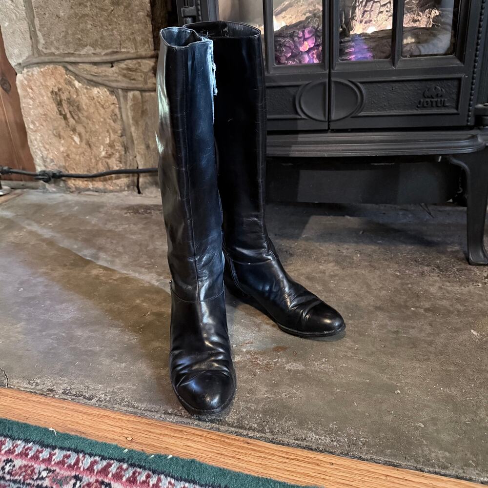 VTG Salvatore Ferragamo Black Leather Knee-High Boots Infinity Hardware  Sz 6.5N